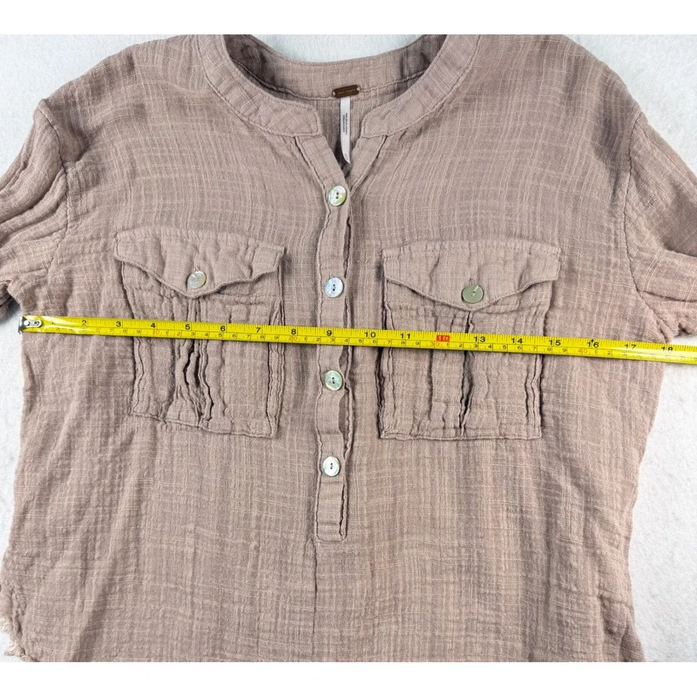 Free People Talk To Me Dusty Rose Gauze Button Up Utility Shirt XS Frayed Hem